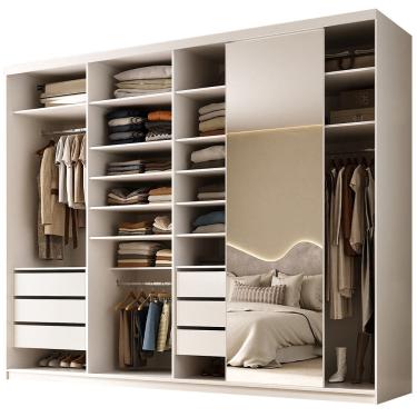 Imagem de Closet Casal 1 Porta de Correr Com Espelho 6 Gavetas 277cm MDF Sonni R02 Branco - Lyam...