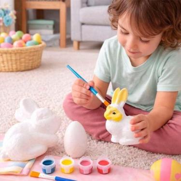 Imagem de Ovos Coelhos Páscoa Para Colorir Com Pincel Tintas Kit 20pçs - OUTRAS 