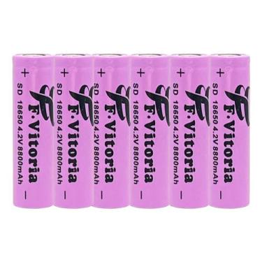 Imagem de Kit 6 Pilhas 18650 8800mAh 3.7V Rosa Sem Pino Recarregável Lanterna Tá