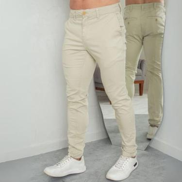 Imagem de Calça Chino Sarja Com Bolso Embutido Masculina Revanche Pernes, 42, Ar
