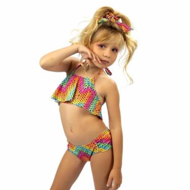 Imagem de Biquíni Infantil Frente Única com Babados Crochê Cores Ceci, 6 anos