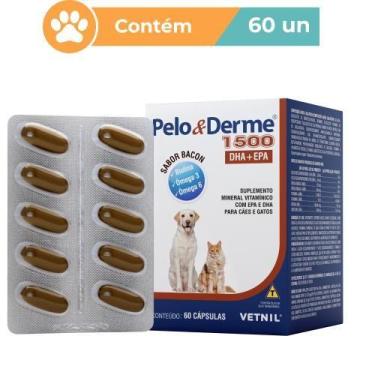Imagem de Pelo e Derme 1500 DHA EPA Cães Gatos 60 Cápsulas Vetnil