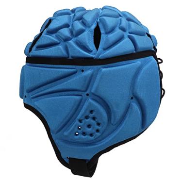 Imagem de Capacete de futebol americano à prova de choque EVA, protetor de cabeça de futebol anti-amortecimento Corda ajustável de alta elasticidade para futebol adulto para escalada(azul)