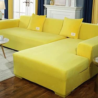 Imagem de Diumy Capa de sofá seccional, capa de sofá Chaise Longue, capas de sofá elásticas grossas com espuma antiderrapante capas de sofá em forma de L protetor de móveis para sala de estar - amarelo 2 lugares (145 ~ 185 cm)