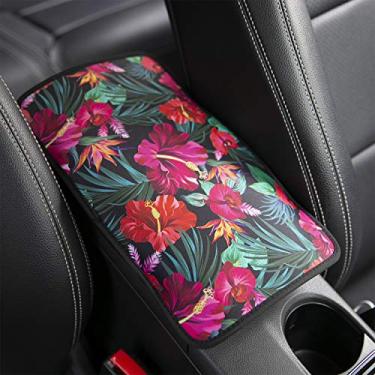 Imagem de YR Almofada de apoio de braço para console central de conforto macio, ajuste universal, acolchoamento de braço para carro, design de padrão elegante, capa para apoio de braço de carro, Havaí