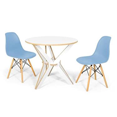 Imagem de Conjunto Mesa de Jantar Encaixe Itália 100cm com 2 Cadeiras Eames Eiffel - Azul Claro