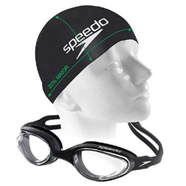 Imagem de Kit Natação Speedo Óculos Hydrovision + Touca Big Cap Cabelos Volumosos (preto)