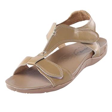 Imagem de Sandálias femininas modernas, chinelos de dedo aberto com lantejoulas, sandálias de verão casuais para mulheres de couro, Bege, 7