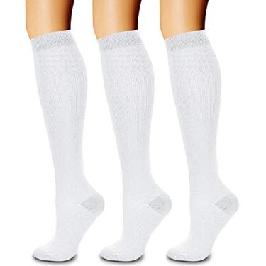 Imagem de Meias de compressão Charmking para mulheres e homens (3 pares) 15-20 mmHg é melhor para esportes, corrida, viagens de voo, ciclismo, A-05 White, Large-X-Large