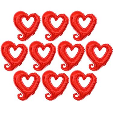 Imagem de Balões de coração com gancho vermelho – 10 peças | Balões de coração vermelho para decoração de Dia dos Namorados, aniversário, casamento | Balões de Dia dos Namorados para decorações românticas noite especial | Decorações de Dia dos Namorados