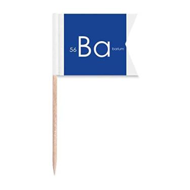 Imagem de Tabela periódica de elementos químicos, base alcalina, metal bário, Ba, palito, bandeiras, marcação de rotulagem para bolo de festa, placa de queijo