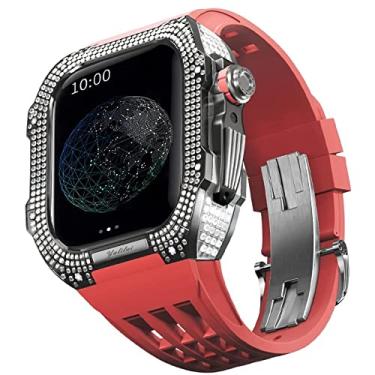 Imagem de TONECY Kit de modificação de relógio, kit de pulseira de relógio de luxo para Apple Watch 8 Ultra 45mm luxo viton pulseira estojo de titânio para Iwatch 7 8 45mm modificação de atualização