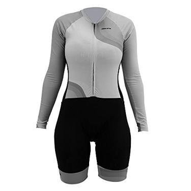 Imagem de Macaquinho Ciclismo Hupi Dalila Manga Longa, Cor: Cinza/preto, Tamanho: G