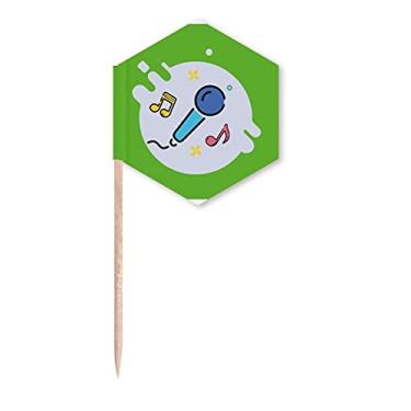 Imagem de Bandeiras de palitos de palito de palito com microfone descente, palitos de cupcake, festa comemoração