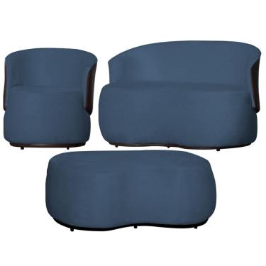 Imagem de Kit 1 Poltrona 1 Namoradeira e 1 Puff Grande Suede Estilo Orgânico Beatriz Composê Corino Marrom - Estopar