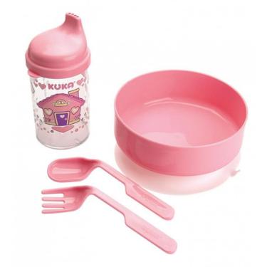 Imagem de Kit Infantil Refeição Kuka Prato Talheres E Copo Bpa Free Rosa