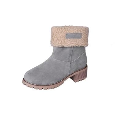 Imagem de Generic Botas de inverno das mulheres Mulheres Fur Warm Snow Boots Senhoras Botas quentes Ankle Boot Sapatos confortáveis Casual Botas femininas,Gray,39