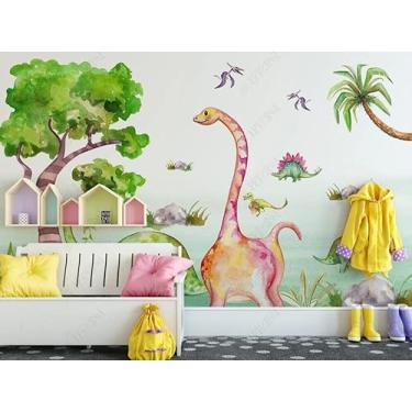Imagem de Papel de parede Dinossauro Dos Desenhos Animados Árvore Tropical Decoração de parede Foto Murais de parede 150x105cm
