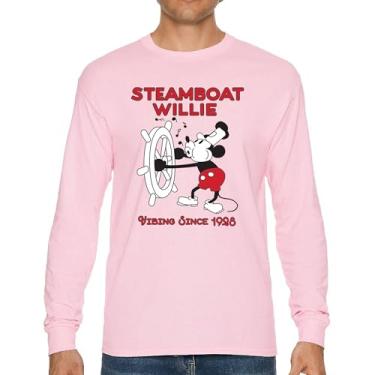 Imagem de Camiseta de manga comprida Steamboat Willie Vibing Since 1928 icônica retrô desenho animado mouse atemporal clássico vintage Vibe, Rosa choque, XXG