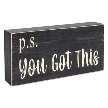 Imagem de Esur Motivational Home Office Desk Black Decor - Farmhouse Wooden Box Sign Gift for Women - P.S. You Got This