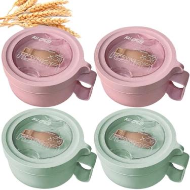 Imagem de MUUBOOX Conjunto de 4 tigelas de ramen de palha de trigo para micro-ondas com tampa e colher, design de fácil aderência melhorado para viagens - comporta sopa, arroz, cereais e muito mais - livre de