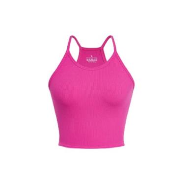 Imagem de Fafaget Camiseta feminina atlética nadador para treino, ioga, corrida, Vermelho rosa, G