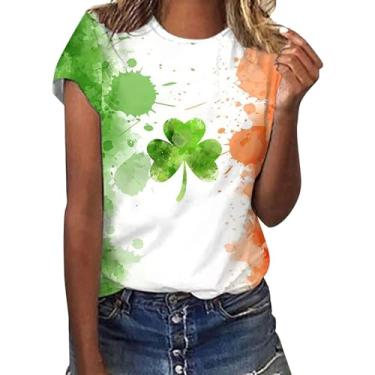 Imagem de Camiseta feminina do Dia de São Patrício com estampa da bandeira irlandesa túnica verde para festivais irlandeses, Laranja, G