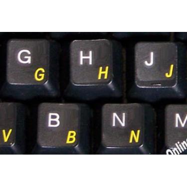 Imagem de Online-Welcome Etiqueta de teclado tradicional portuguesa com letras amarelas transparentes para laptops de computador desktop