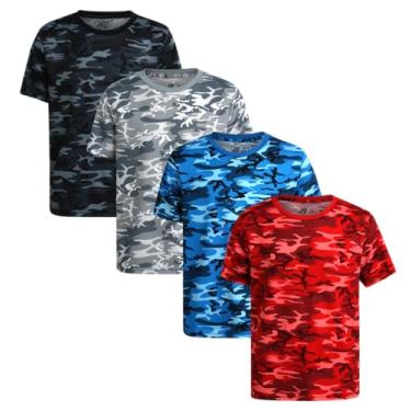 Imagem de Pro Athlete Camiseta atlética para meninos – Pacote com 4 camisetas esportivas de desempenho ativo Dry-Fit (8-16), Camuflagem cinza/preto/azul/vermelho, 10-12