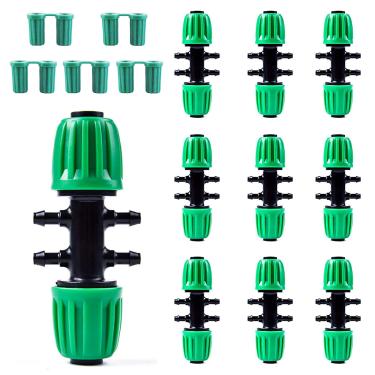Imagem de Kalolary 10 peças, tubo de irrigação verde farpado 1/2" a 1/4" ajuste antiqueda (serve para ID de 13 mm/4 mm ID), conector fêmea de bloqueio de tubo 812 para adaptador de seis vias de diâmetro variável de 47 tubos