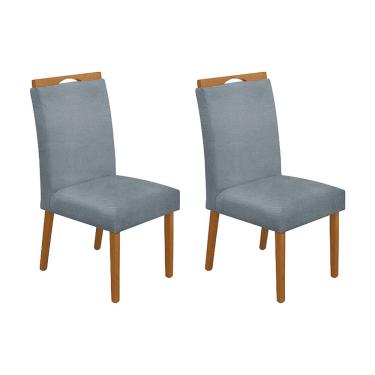 Imagem de Kit 2 Cadeiras de Jantar Madeira Maciça Cerejeira Premium Heloísa Linho Cinza