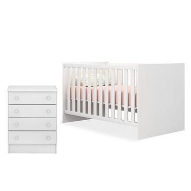 Imagem de Quarto De Bebê Cômoda 777 E Berço Mini Cama 1344 Doce Sonho Branco - Qmovi