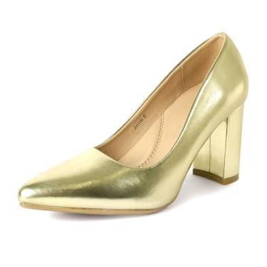 Imagem de J. Adams Jolie Heels escarpim clássico de bico fino fechado com salto médio, Couro vegano metálico dourado, 37