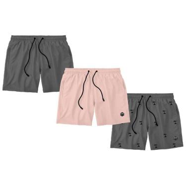 Imagem de Kit 3 Bermudas Life Lisa Short Liso Masculino Básico Mauricinho Tactel - Cinza+Rosa-Unissex