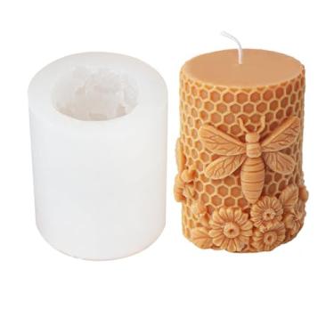 Imagem de Xidmold Molde de vela cilíndrica de flor de favo de mel, molde de silicone de colmeia de abelha para vela de cera de abelha, vela de cera de soja, ornamento de gesso, artesanato DIY (B)