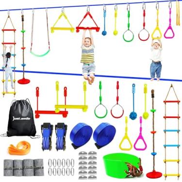 Imagem de Ninja Slackline Ninja Warrior Obstacle Course for Kids-2x52ft with Swing, Rope Ladder,Climbing Bar,Ring,Outdoor Ninja Course Training Equipment Set for Backyard