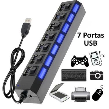 Imagem de Hub 7 Portas Usb 2.0 com Led Indicador e Entrada Para Fonte - Exbom