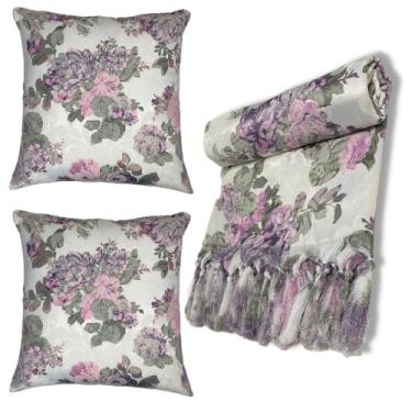 Imagem de Kit Manta Xale para Sofá e Cama Jaquard com 2 Capas de almofadas - MUM