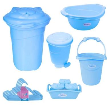 Imagem de Kit Cesto Roupa De Bebê Plastibaby com Bacia + Balde + Lixeira + Organ
