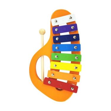 Imagem de rockible 8 notas xilofone de madeira colorido arco-íris madeira glockenspiel iluminação atividades musicais para iniciantes crianças adultos jogadores, Laranja