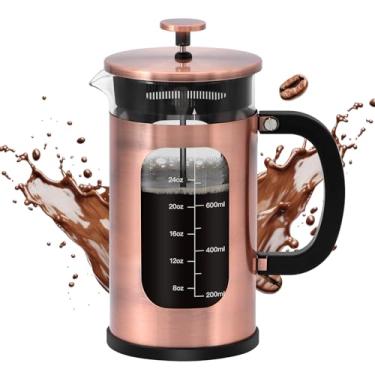 Imagem de Panana Máquina de café prensa francesa de 1 litro, prensa de café de vidro borossilicato resistente ao calor, prensa de café fria para cozinha, aço inoxidável (cobre de aço inoxidável atualizado)