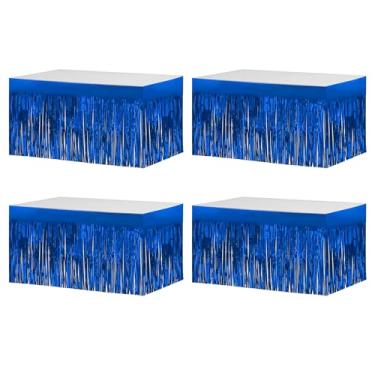 Imagem de Pacote com 4 saias de mesa metálicas com franja de tinsel, faixa de saia de mesa descartável para festa de 73 x 272 cm para banquete de hotel, boias de desfile, carnaval, férias, aniversário,