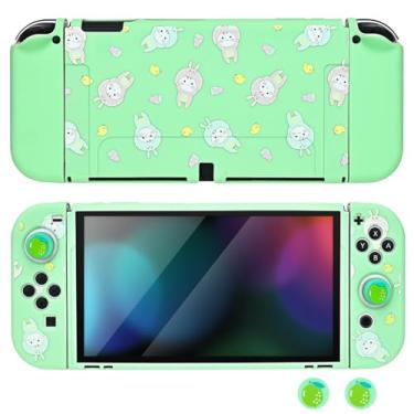 Imagem de DLseego Capa com controle de aderência para console Switch OLED 2021, capa protetora antiderrapante e macia com absorção de choque com 2 peças de tampas de polegar confortáveis para controles Joycon -