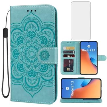 Imagem de Bohefo Capa para Redmi 12, capa carteira Redmi Note 12R/Poco M6 Pro/Redmi 12R com protetor de tela de vidro temperado, capa flip de couro com suporte para cartão de crédito para Xiaomi Redmi 12 verde