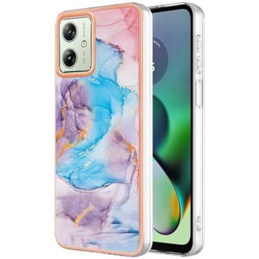 Imagem de Monwutong Capa de telefone de ajuste fino para Motorola G54, capa moderna com padrão de mármore IMD brilhante para meninas, capa de proteção de tela e câmera para Moto G54, IMDA mármore azul