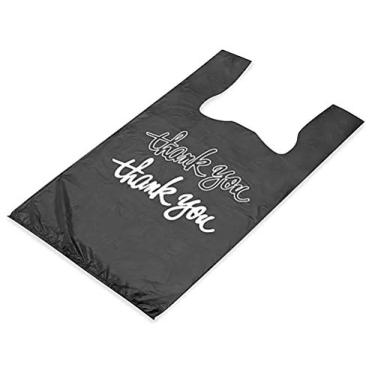 Imagem de Pacote com 100 - sacos de compras impressos - script "Thank You" - Camisetas de plástico Togo Sacos de compras por Brilliant Bag Co - 30,48 cm x 17,78 cm x 55,88 cm serve para suporte de bolsa padrão (obrigado preto)