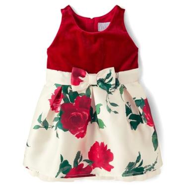 Imagem de The Children's Place Vestidos elegantes sem mangas para bebês meninas e crianças pequenas, Vermelho e branco floral, 6-9 Meses