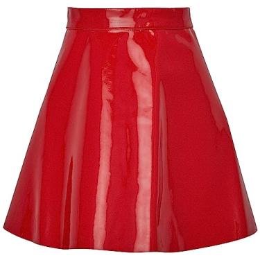 Imagem de Daisy Corsets Saia feminina plus size vermelha patenteada, Vermelho, 2X