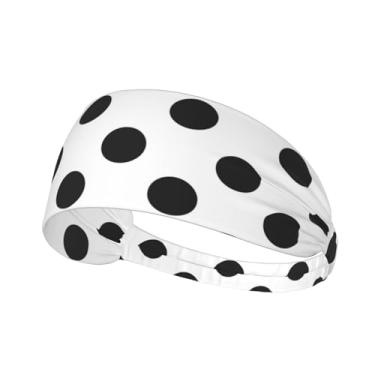 Imagem de DSSWTP Faixas de cabelo de bolinhas pretas e brancas para treino, moda esportiva, faixas de cabelo para ioga, para fitness, elástico, atlético, antiderrapante, absorvente de cabeça, para homens,