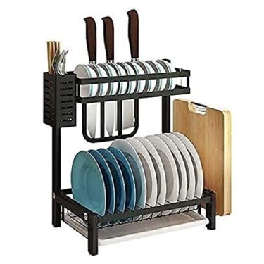 Imagem de Escorredor de louça, escorredor de louça, escorredor de pratos de 2 camadas, suporte de escorredor de aço inoxidável, prateleira organizadora, suporte de utensílios com placa de drenagem,